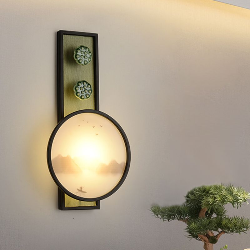 Acrylique Routed Moon and Lake Mural lampe orientale LED Éclairage mural noir