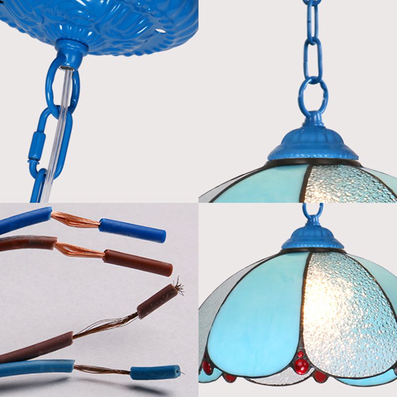 Mediterranean Dome Pendant Lighting Fixture Single Hand-Crafted Glass Hanging Light for Restaurant