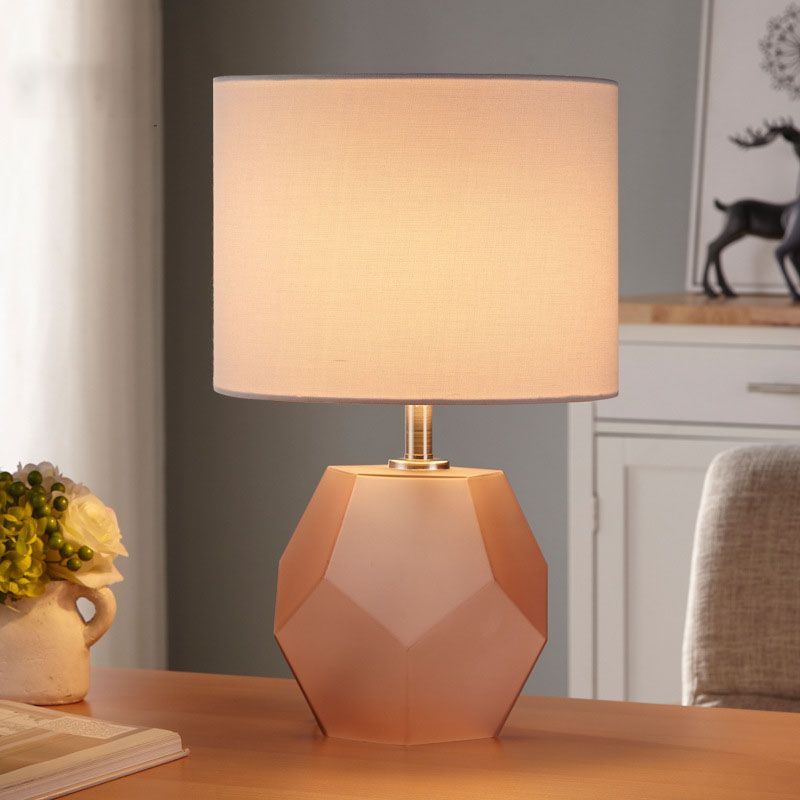 Modern Style Barrel Table Lamp Glass and Fabric 1 Head Night Table Lamps