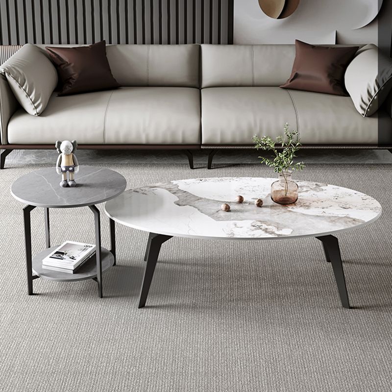 2 Nesting Slate Coffee Table Set Oval Coffee Table with Storage