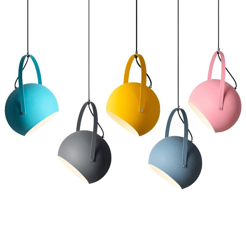 Macaron Dome Pendant Spotlight Metal 1 Head Restaurant Hanging Light Fixture with Arched Handle