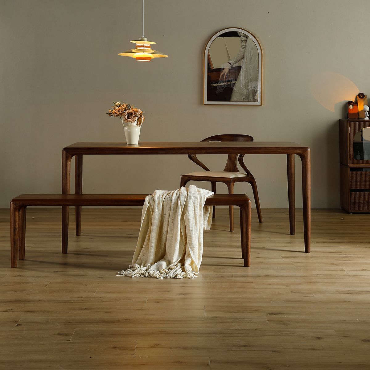 1/4/5 Piece Solid Wood Dining Room Table and Chair Set in Brown