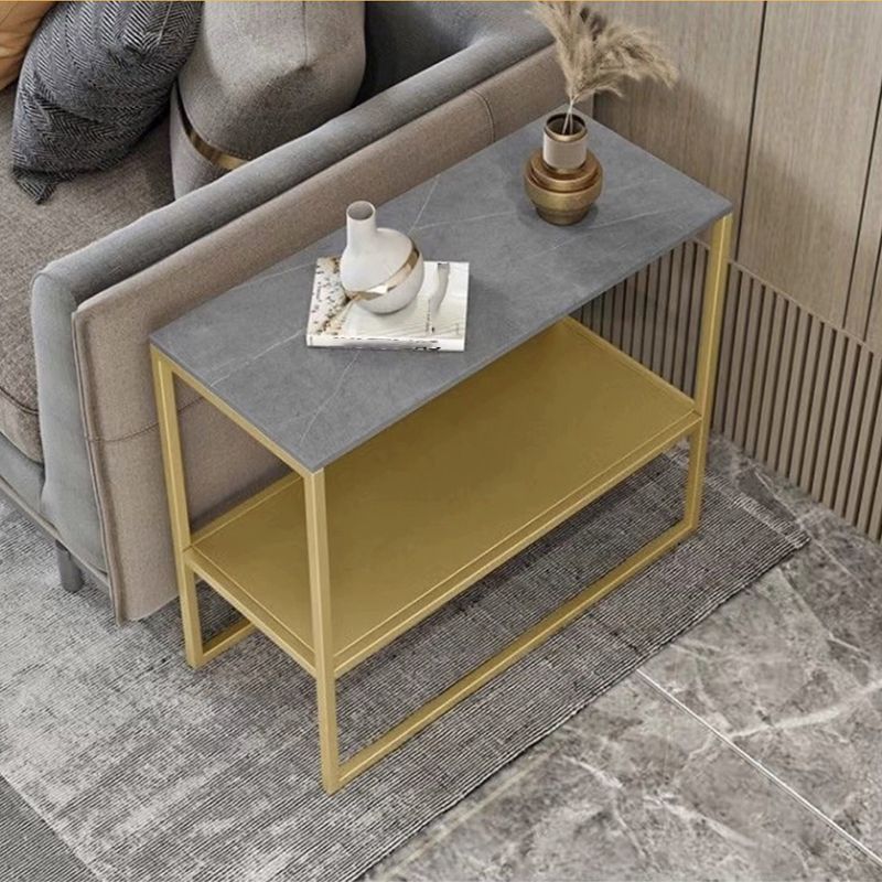 Modern Style Cocktail Table Grey/white/black Rock Slate Top Metal Base Coffee Table