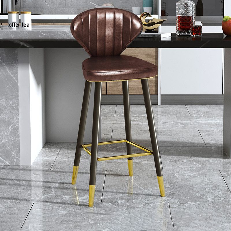 Nordic Glam Style Bar-stool PU Leather Counter Bar Stool with Metal Legs