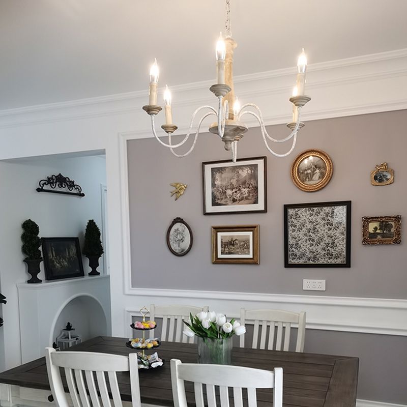 Wooden Candle Pendant Light Rustic Chandelier Lighting for Living Room