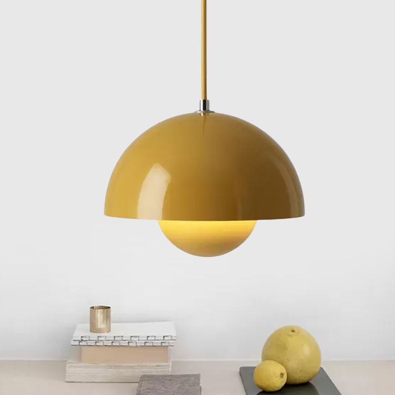 Macaron Dome Pendant Lighting Iron 1 Head Dining Table Suspension Lamp in Pink/Green/Yellow with Inner Capsule Diffuser