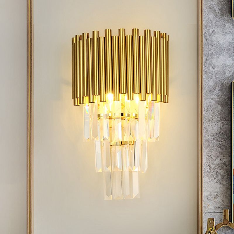 Taps toelopende wand gemonteerd lamp Modern 2 lichten driehoekige kristallen prisma wandlamp in goud voor woonkamer
