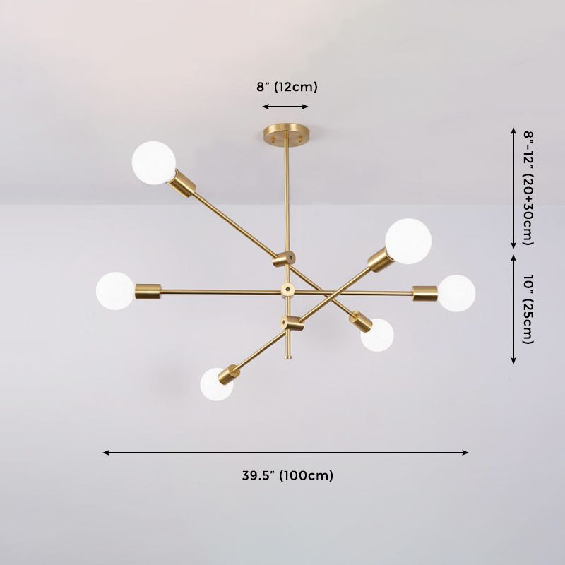 Modern Linear 6-Light Ceiling Light Adjustable Rotatable with Orb Glass Shade