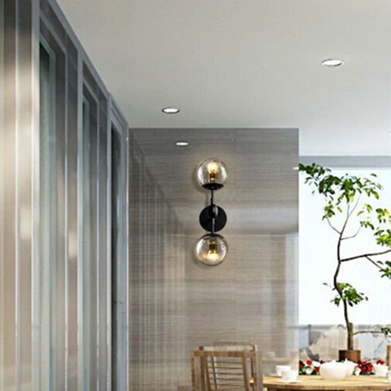 17.7" H Contemporary Simplicity Sconce Light Dual Transparent Glass Globe Design Coffee Shop Wall Mount Light