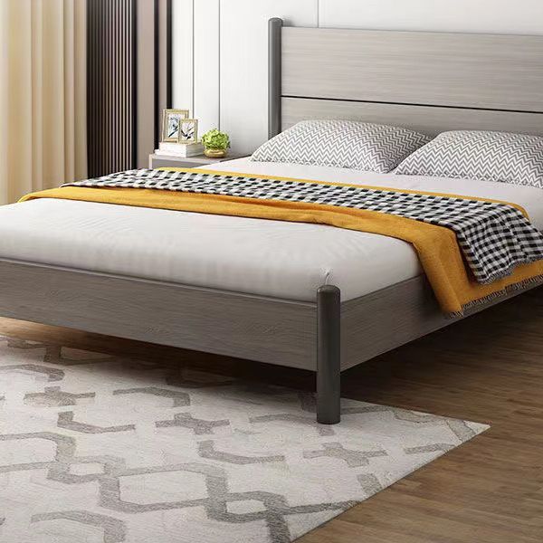 36.61" High Standard Bed with Headboard Gray Solid Wood Mattress Included