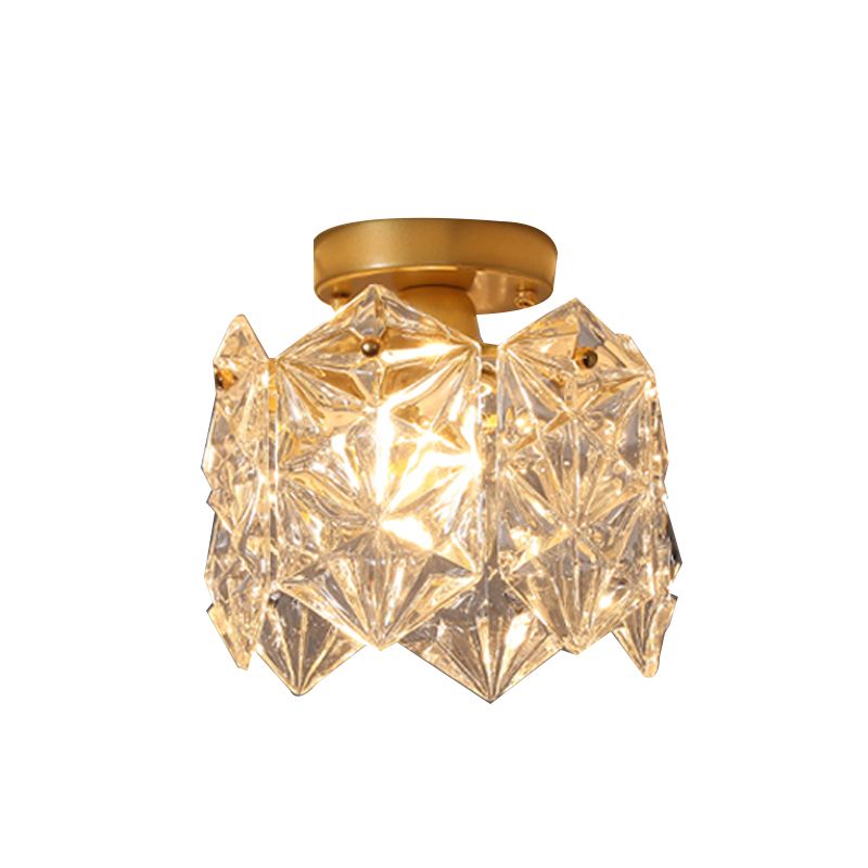 Drum Shape Flush Ceiling Lights Modern Style Glass 1 Light Flush Mount Fixture in Gold