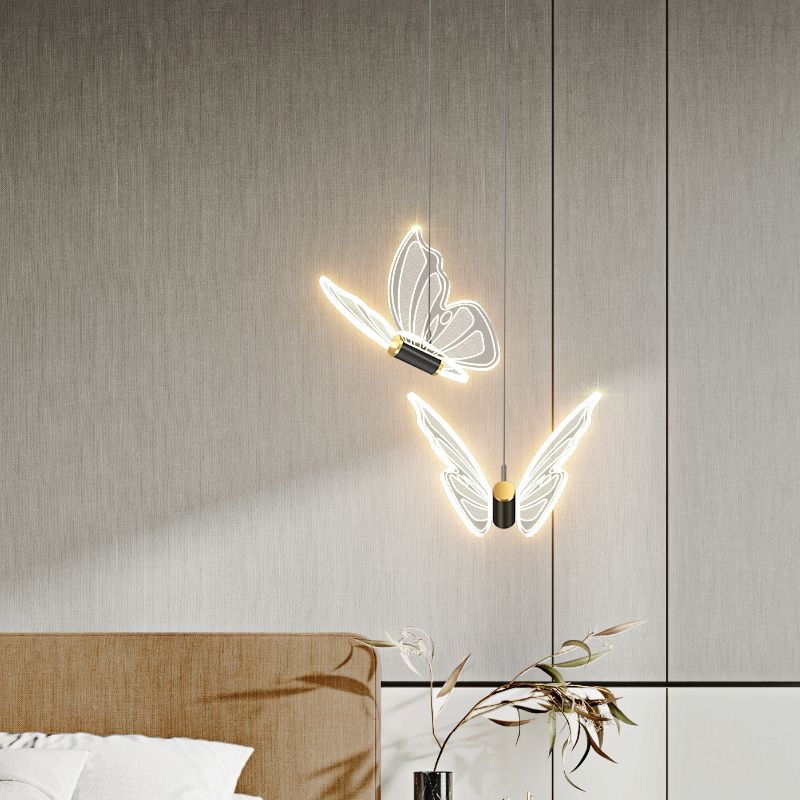 Butterfly Hanging Light Fixture Modern LED Pendant Lamp with Acrylic Shade for Bedroom