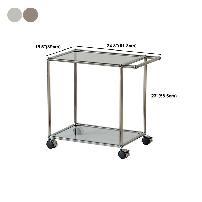Rectangular Metal/glass Side Table with Wheel Base Mid-century Modern Style