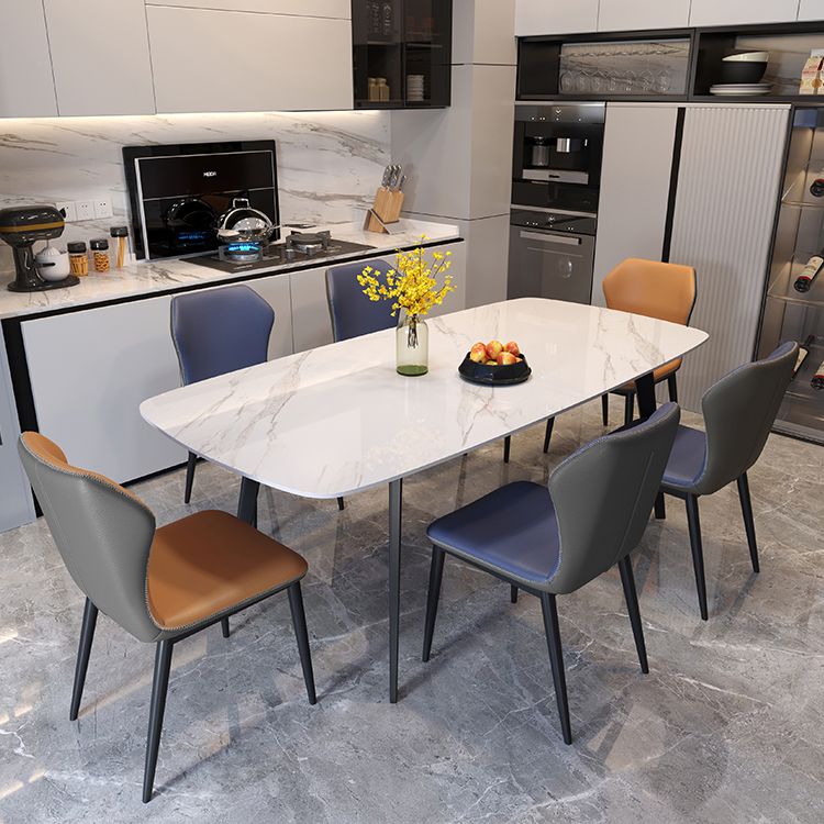 Modern Style Dining Table Sintered Stone Rectangle Table with Metal Base
