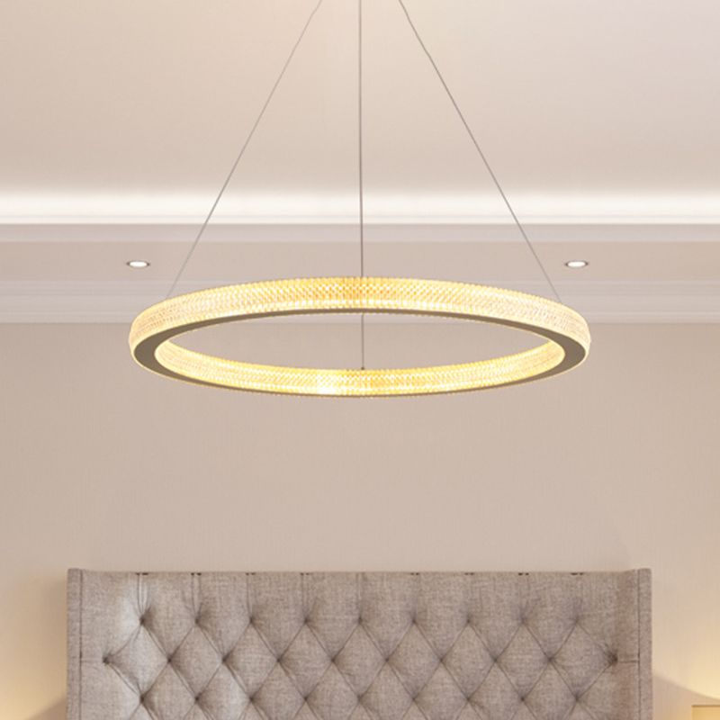 19"/25.5" Dia Gold Ring Suspension Light Minimalist LED Acrylic Ceiling Pendant Lamp in White/Warm Light