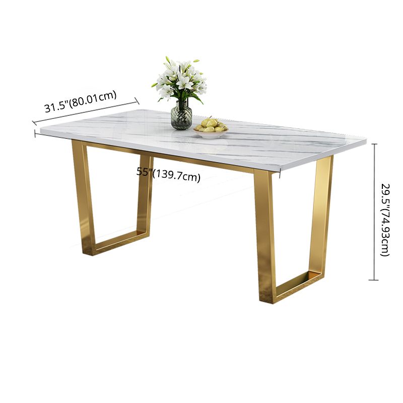 Rectangular Scandinavian Style Sintered Stone Dining Room Set Dining Furniture with Metallic Base