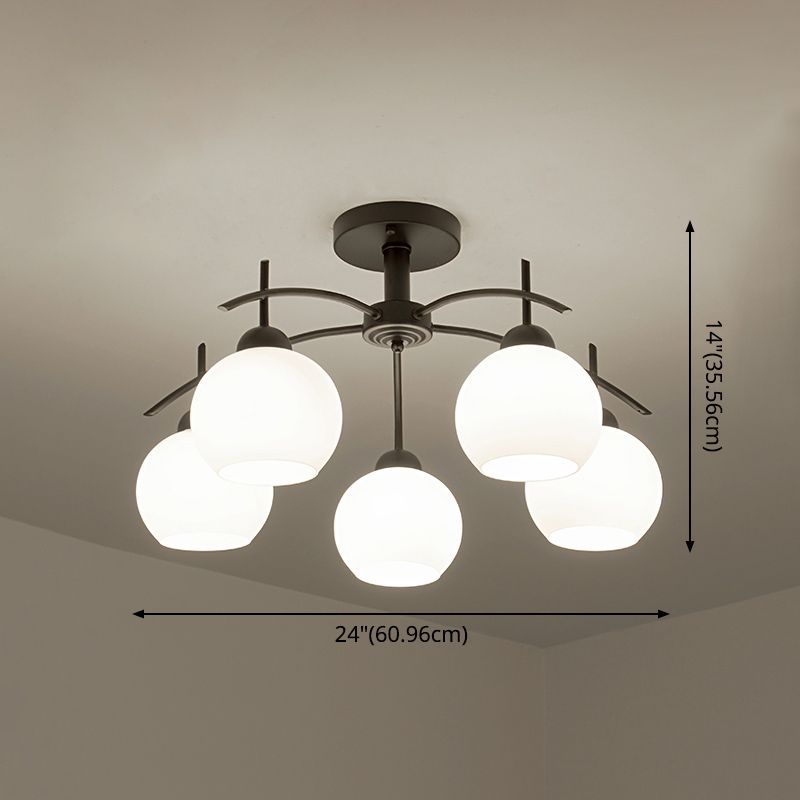 Light de plafond en métal avec du lait blanc givré en verre ombre ouverte globe semi-flinaire Mount Light pour le salon