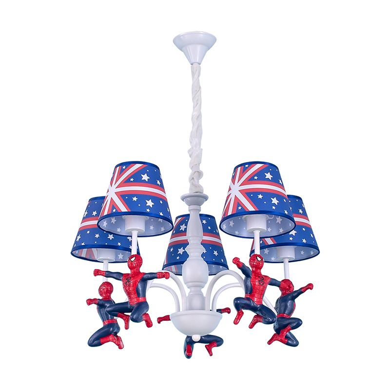5-Bulb Bedroom Chandelier Lamp Kids Blue Pendant Lighting Fixture with Cone Fabric Shade