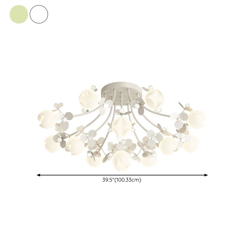 Modern Crystal Flush Mount Flower Shape Ceiling Light with Plastic Shade for Living Room