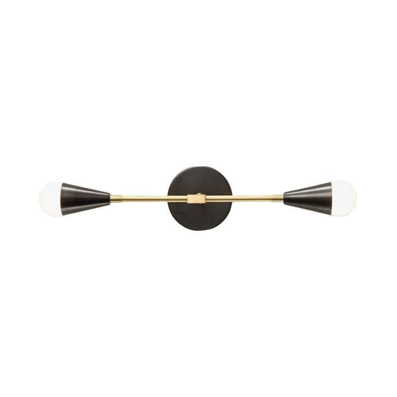 2 Lights Bedroom Wall Sconce Modern Black and Gold Wall Light Fixture with Cone Metal Shade