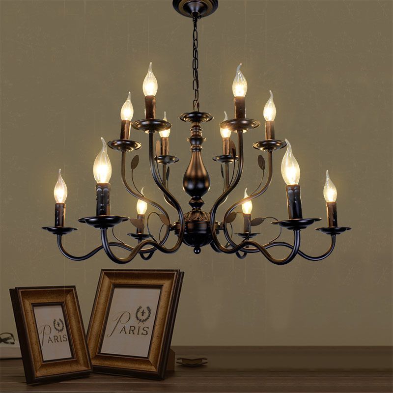 12 lights American Vintage Chandelier Metal Candlestick Lampe de lampe grand lampe de suspension avec une chaîne de suspension réglable de 13,7 "