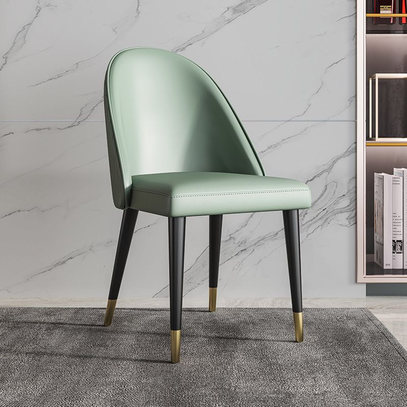 Glam Faux Leather Dining Chairs Armless Side Chairs with Wood Legs for Kitchen