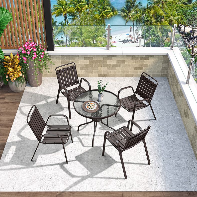 Industrial Dining Chairs in Brown with Steel Base and Plastic Back