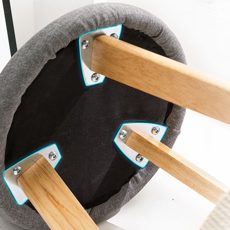 Taburete de bar de estilo escandinavo, patas de madera, asiento redondo con respaldo bajo