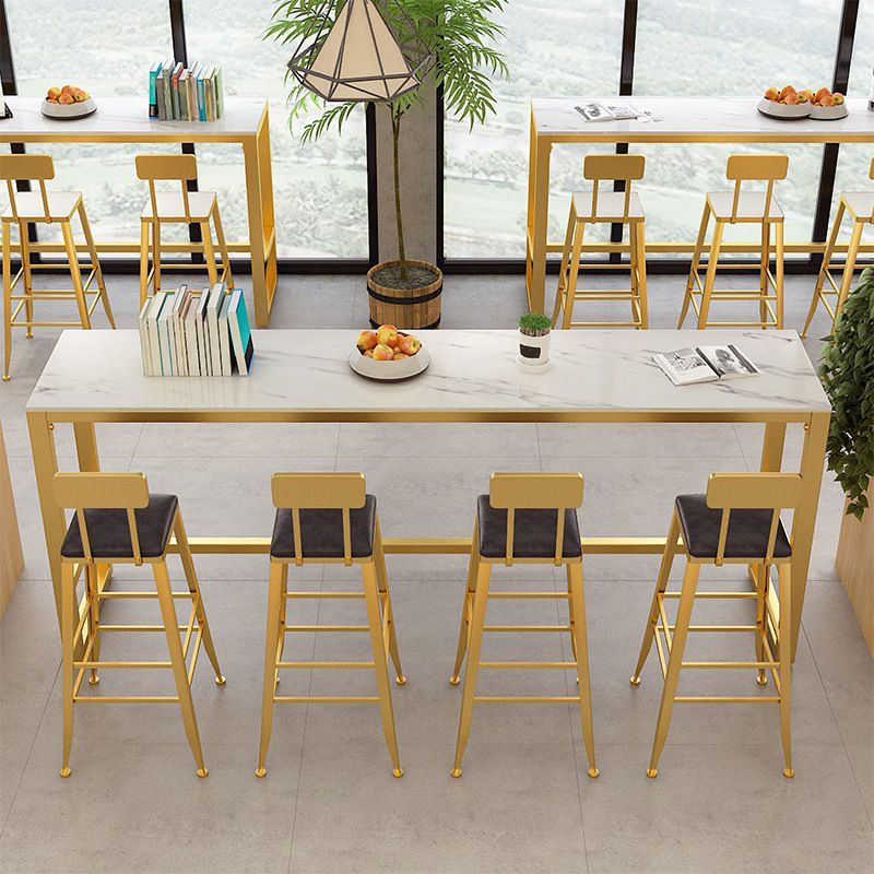 Rectangle Pub Table Bar Height Glam Stone Top Bar Table for Indoor