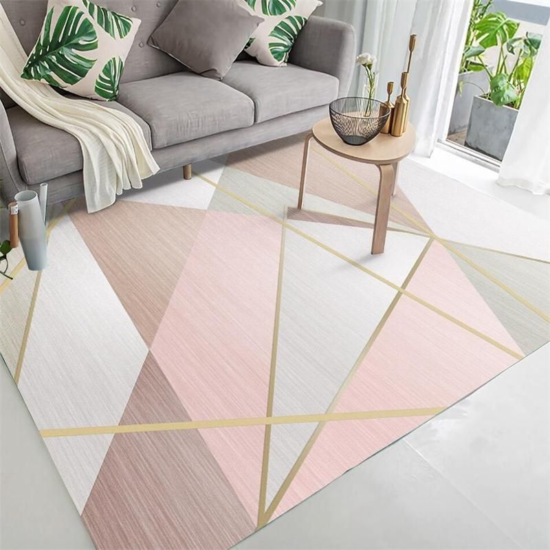 Multi Color Funky Rug Polypropylene Geo Pattern Indoor Rug Anti-Slip Backing Stain-Resistant Carpet for Living Room