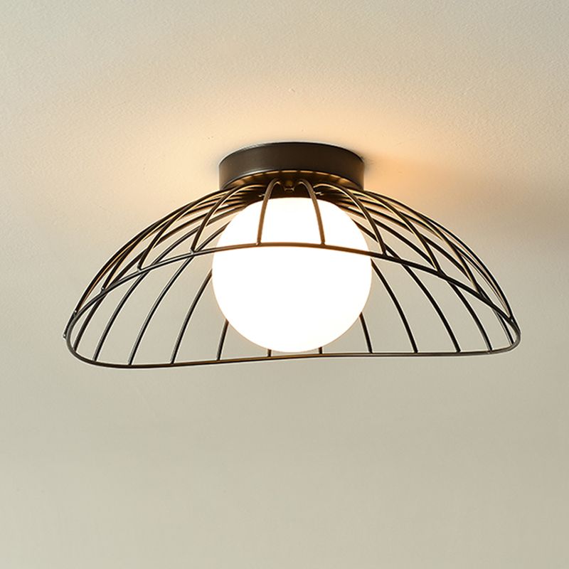 Industrial Metal Ceiling Light Glass Shaded Flush Mount Lighting for Room