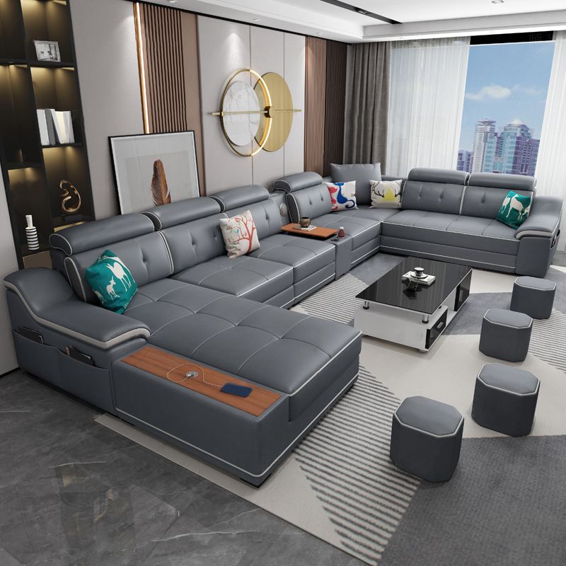Faux Leather Sofa U-Shaped Modular Stain-Resistant Furniture Sectionals