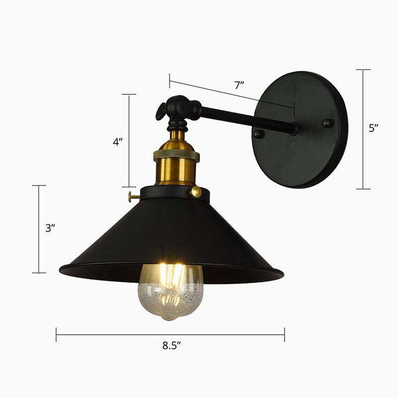 Single Shaded Wall Mount Lighting Rustic Black and Brass Iron Sconce Lamp with Swivel