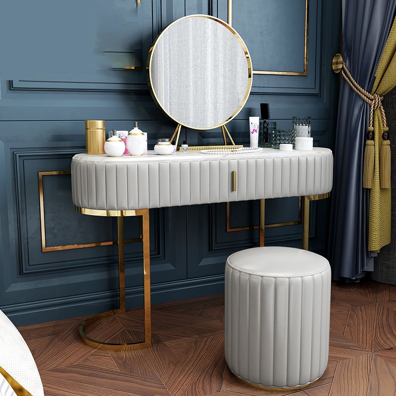 Wood Vanity Set with Stool and Mirror Stone Top Vanity in Grey