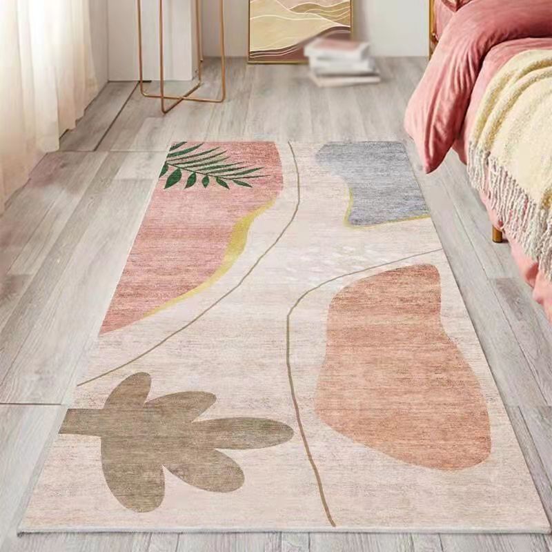 Tapis bloc de couleur rose en Polyester, style nordique, résistant aux taches, pour la décoration de la maison