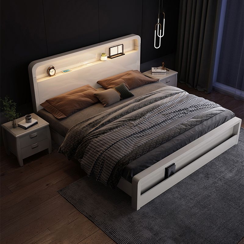 Modern Wood Bed Bookcase Included Bed Frame with Headboard for Bedroom