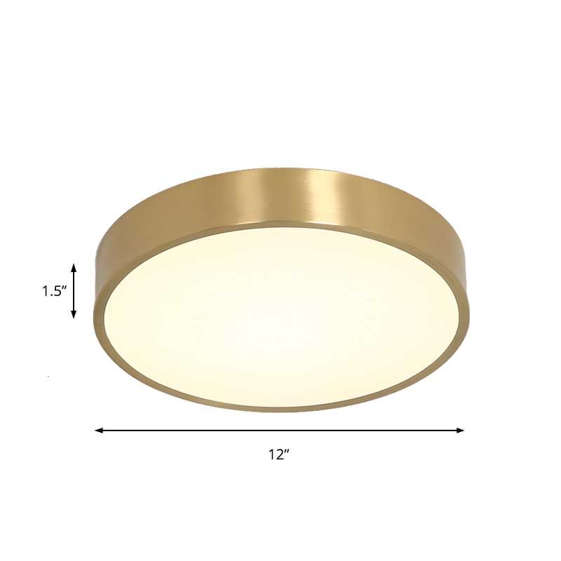 12"/16"/19.5" Dia Ultra Thin Drum Ceiling Flush Modern Brass LED Bedroom Flush Mount Light with Acrylic Diffuser in Warm/White