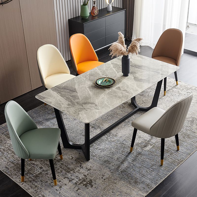 Nordic Glam Style Leather Dining Chair Parsons Chair with Wooden Legs for Kitchen