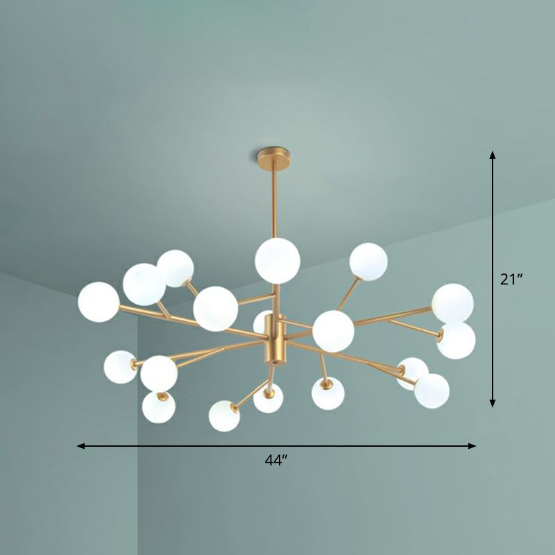 Ramo metallico LED LED Sospensione Light Postmodernist Gold Candelier con sfera Opal Glass Shade