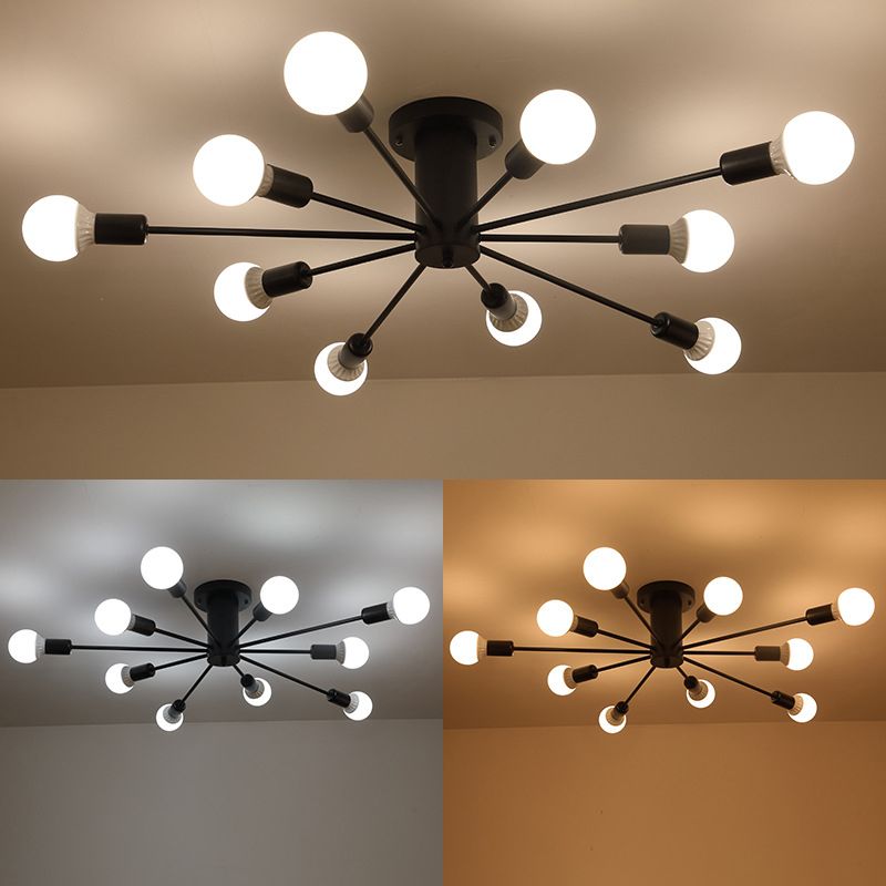 Burst Style Living Room Ceiling Flush Mount Industrial Metal Semi Flush Light Fixture
