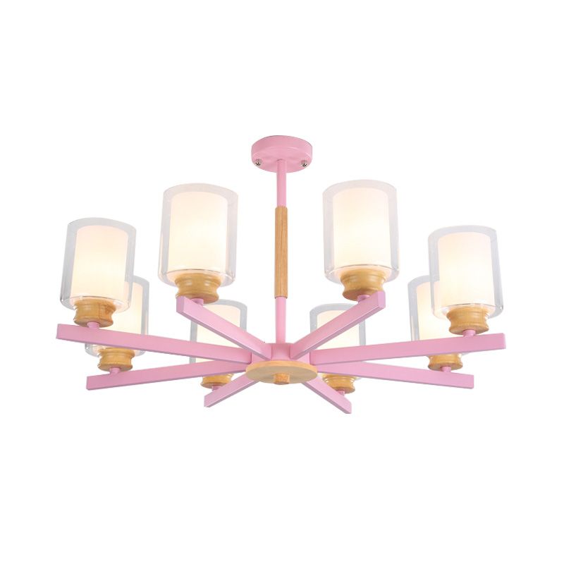 Makkaronzylinder Kronleuchter Anhänger Leicht Milchglas 3/5/6 Lichter hängende Decke Licht in Rosa/Gelb/Grün für Wohnzimmer