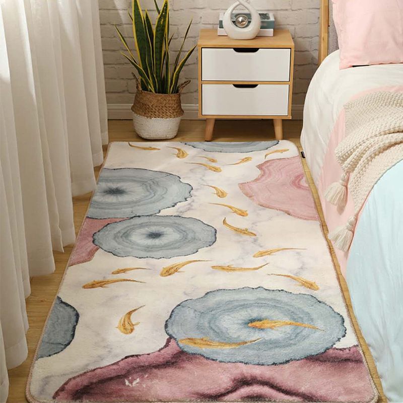 White Fish Area Carpet Polyester Modern Carpet Washable Carpet for Drawing Room