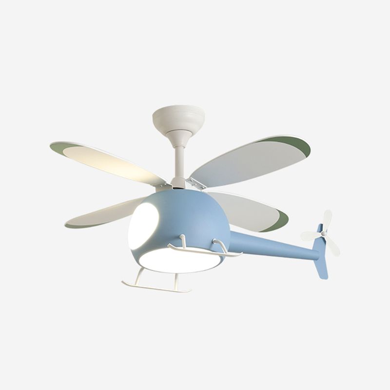 Modern Metal Ceiling Fan Lamp Cartoon Semi Flush Ceiling Light Fixtures with 4 Fan Blade