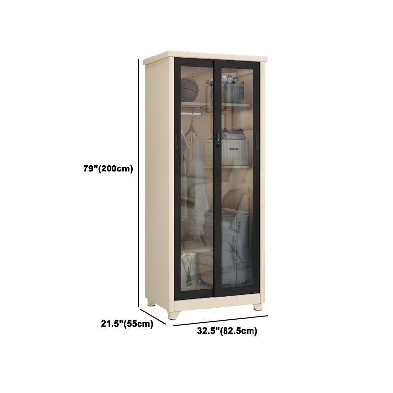 Contemporary Style 1-Door Wardrobe Glass Wardrobe Closet with Shelves