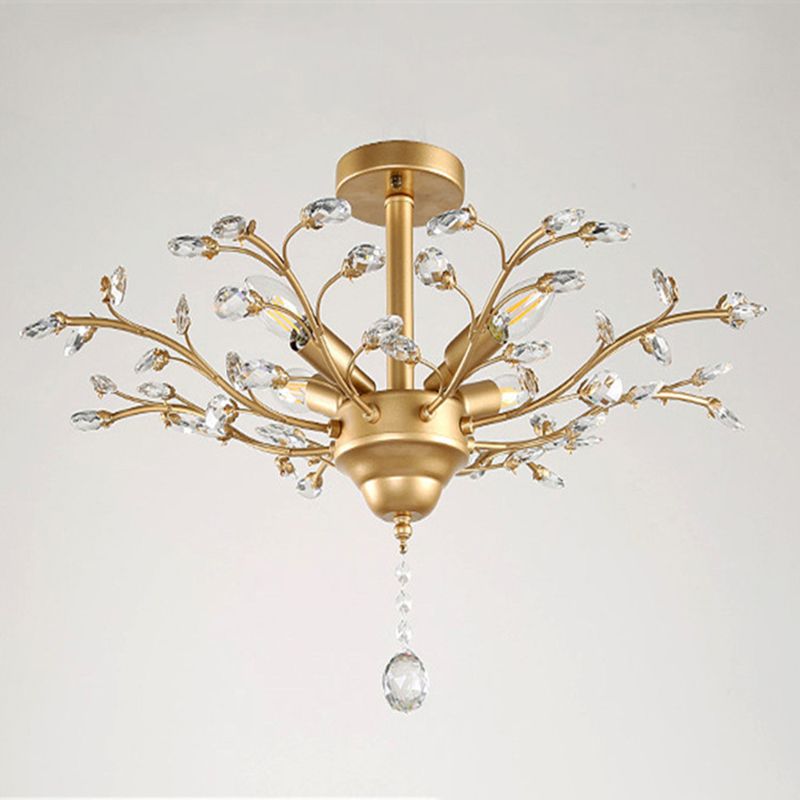 Twig Shaped Ceiling Hang Lamp Farm Style Beveled-Cut Crystal Chandelier for Living Room
