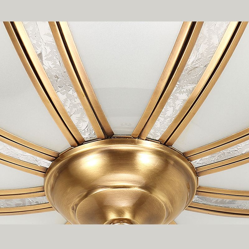 Style Colonial 1 Lumière Plafonnier En Cuivre Abat-Jour En Verre Blanc Plafonnier Chambre Salle À Manger