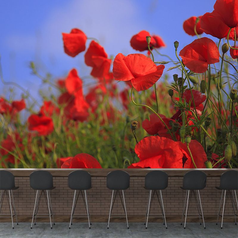 Poppies Flowe Mural Decal Contemporary Wallpaper Eco-friendly Wall Decor for Bedroom