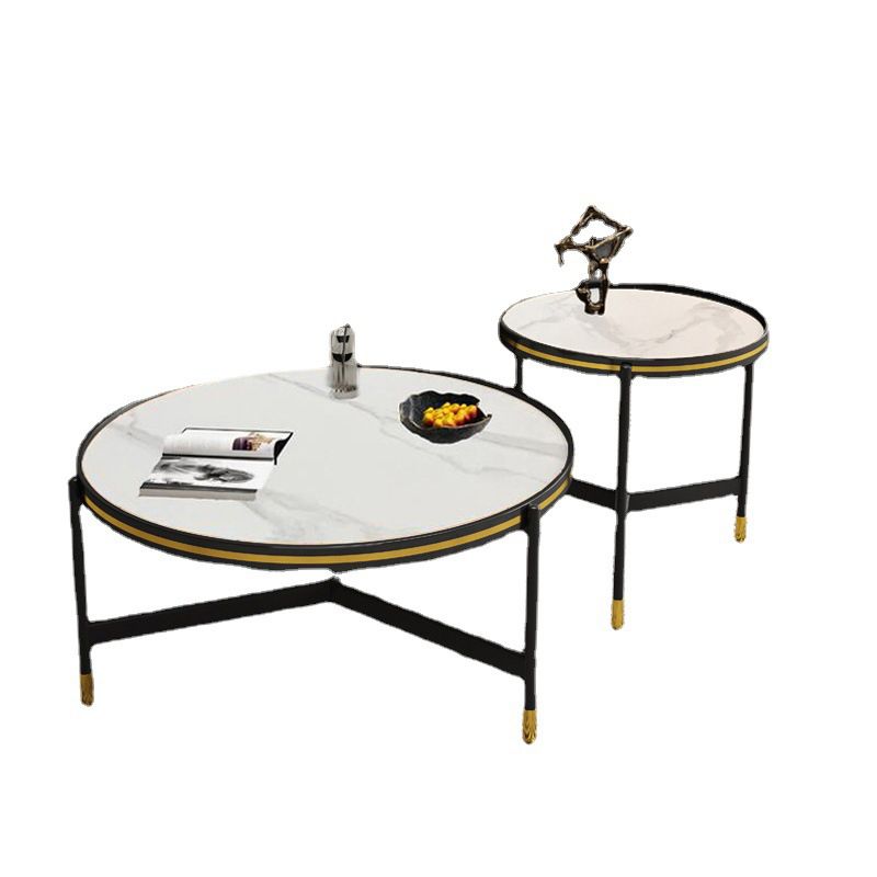 Round Slate 3 Legs Coffee Cocktail Table 2-Piece Coffee Table Set