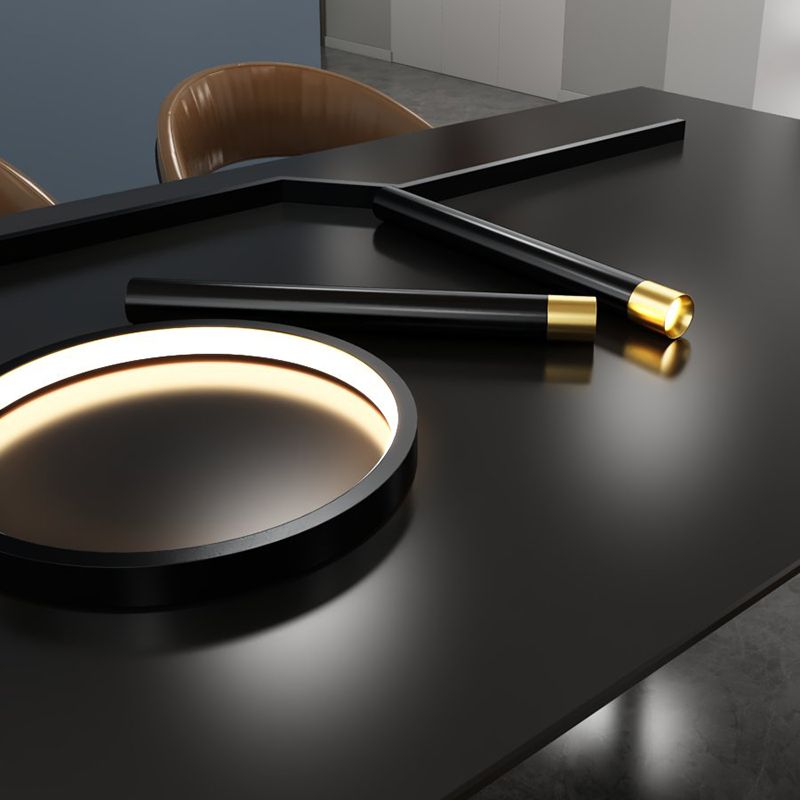 Linear Dinning Room Over Island Lighting Metal LED Modern Hanging Island Light in Black