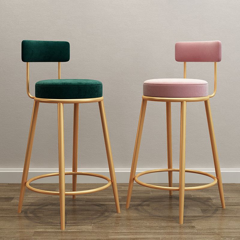Tabouret de barre de pied rond glamour Velvet Low Back Back Intérieur Counter avec des jambes dorées